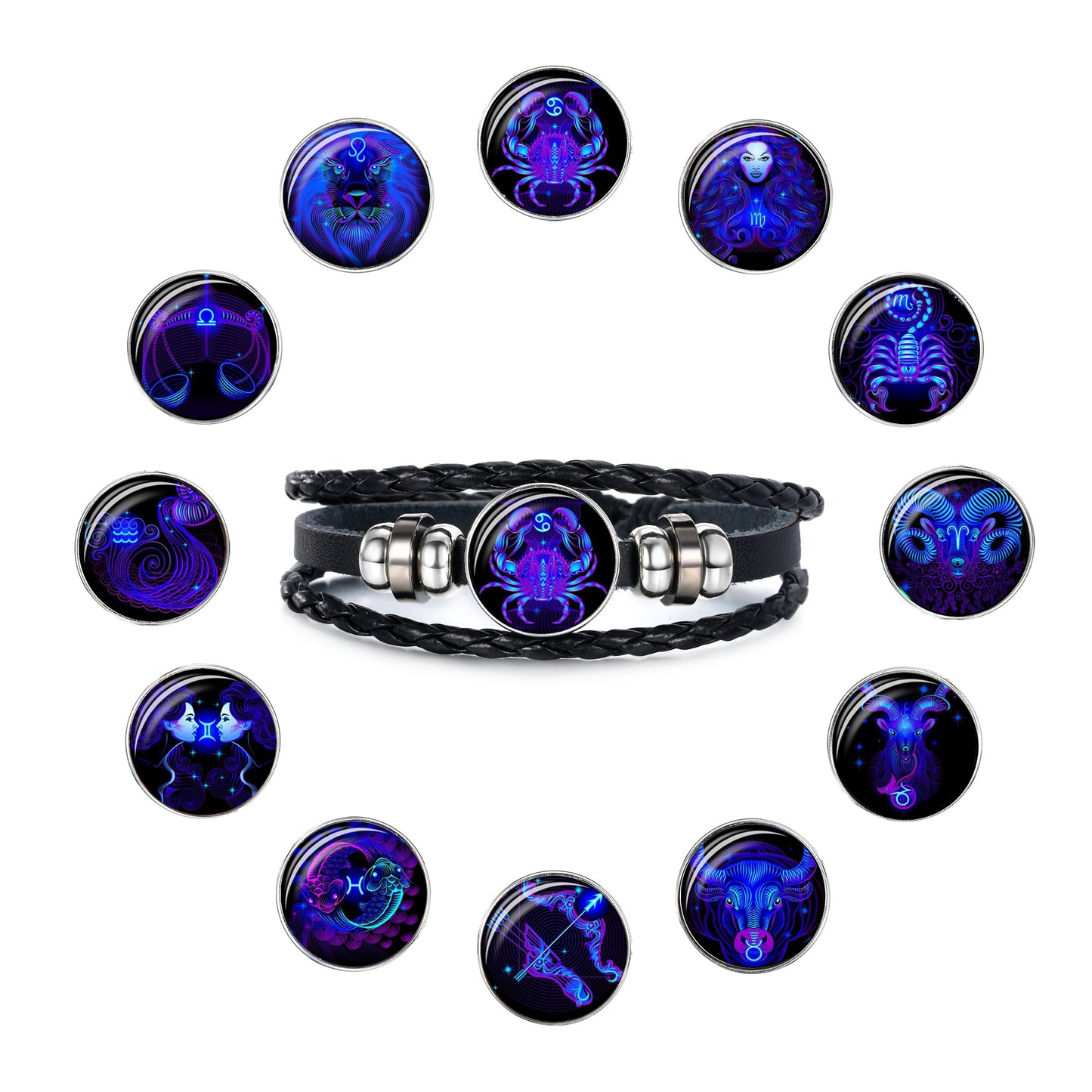 Zodiac Guardian Leather Bracelets โ All 12 Zodiac Signs | Adjustable Unisex Spiritual Bracelets