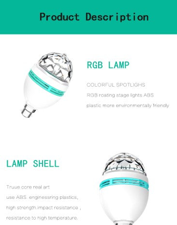 360° Rotating Multi-Color LED Disco Light Bulb | 50W | B22 Base | Home, Temple & Party Decoration