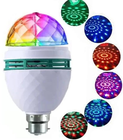 360° Rotating Multi-Color LED Disco Light Bulb | 50W | B22 Base | Home, Temple & Party Decoration